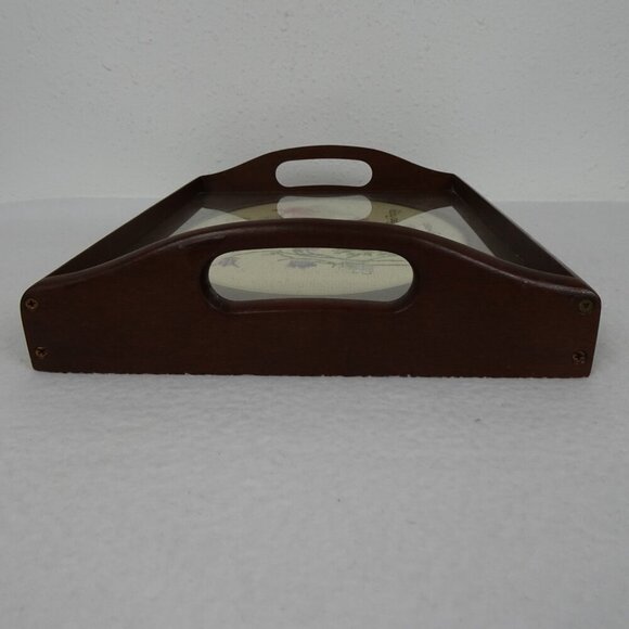 Vintage Wood Serving Tray with Floral Cross Stitch Insert Clear Plastic Overlay - Picture 8 of 9
